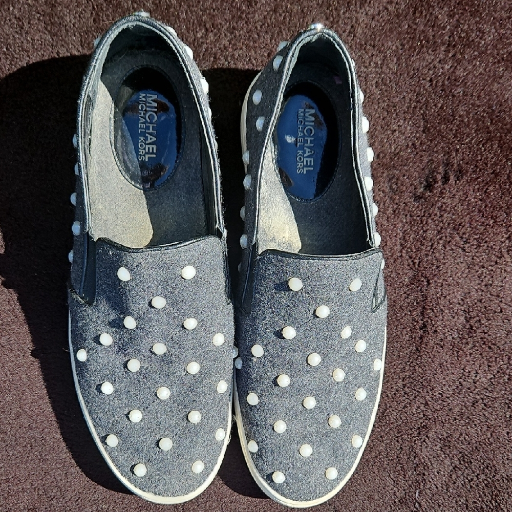 Michael Kors Black Slip-On Sneakers with White Studs